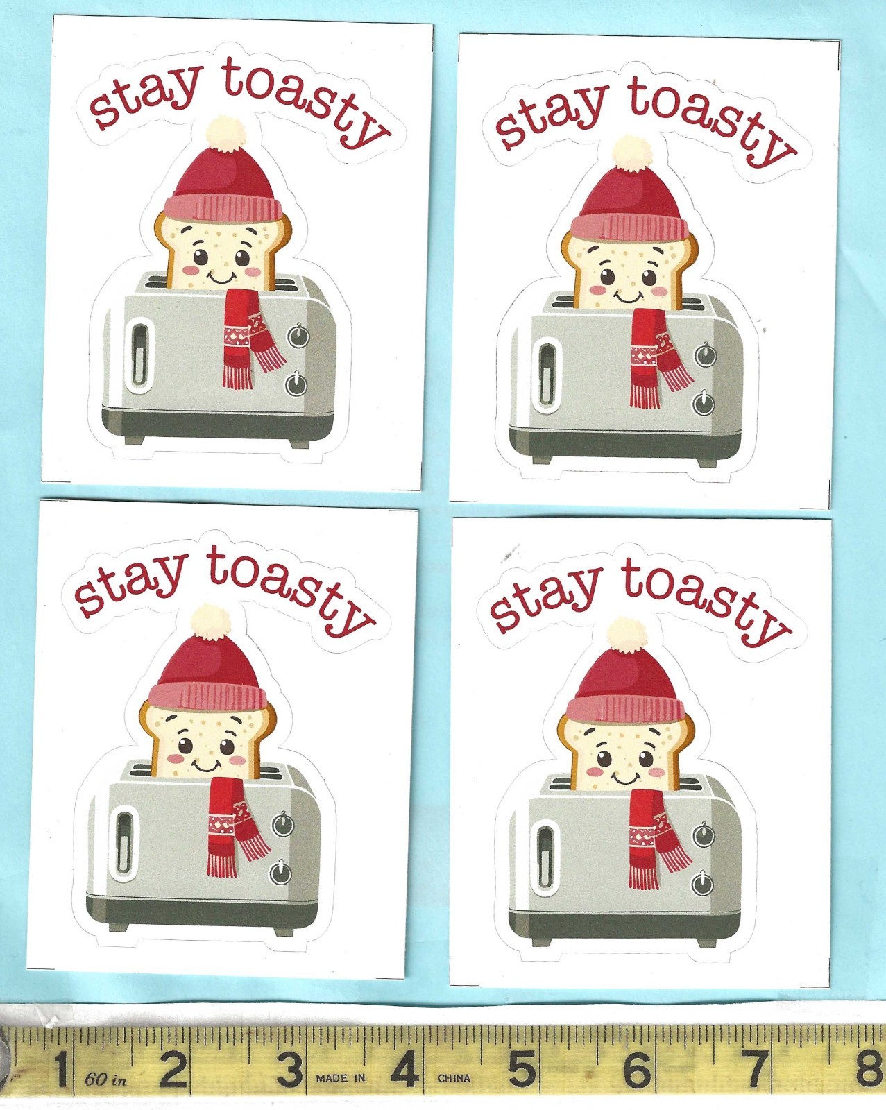 Stickers 4ea – STAY TOASTY – winter theme – paper – 3 1/2 x 3 in (#0J)