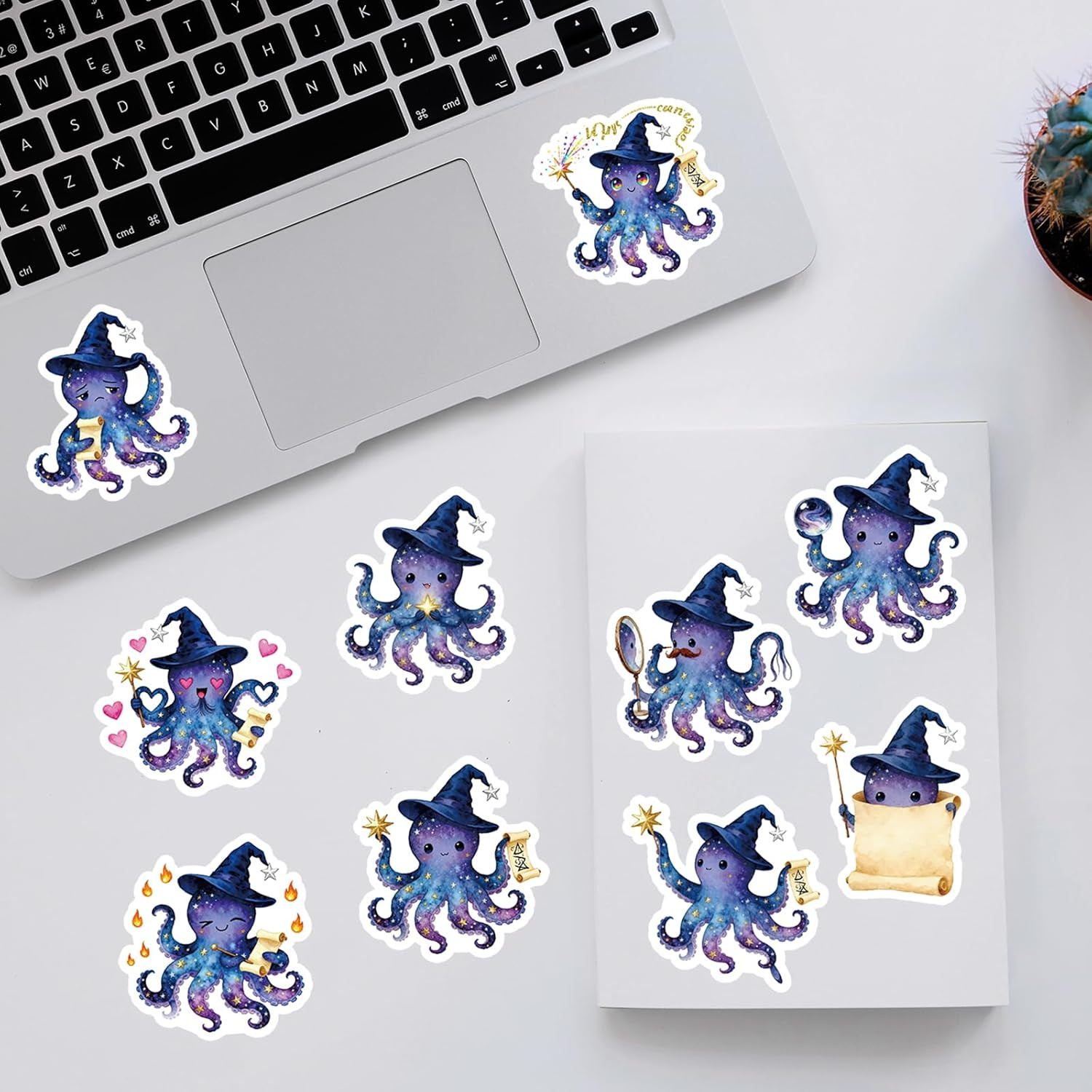 Wizard Octopus Stickers, 60 Piece Set, Waterproof Vinyl Galaxy Theme Decals