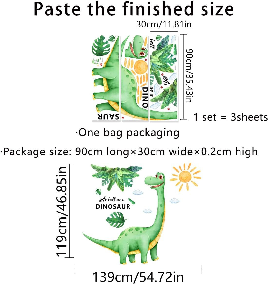 Dinosaur Wall Decals – Large Vinyl Sticker for Boys Room, Nursery Decor, Jungle