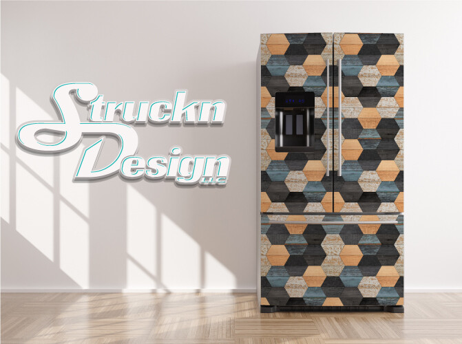Hexagons Wood Tile Rustic Barn Style Fridge Freezer Wrap Side Door Vinyl Decal
