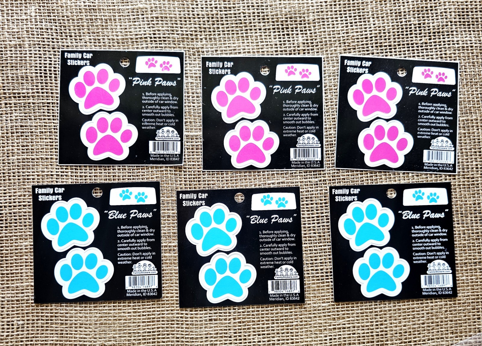 6 Family Cars Vinyl Stickers Decals Paws Dog 3 Pink, S Blue Sets