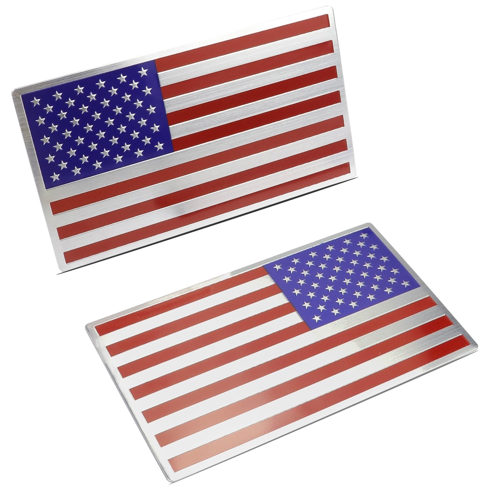 3D Embossed Metal American Flag Decals 2 Pack – 5" x 3" USA Flag Stickers for…