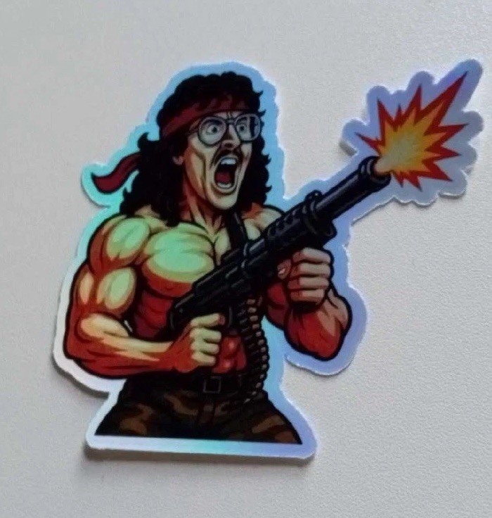 Weird Al UHF Rambo Waterproof Holographic Vinyl3 Inch Sticker