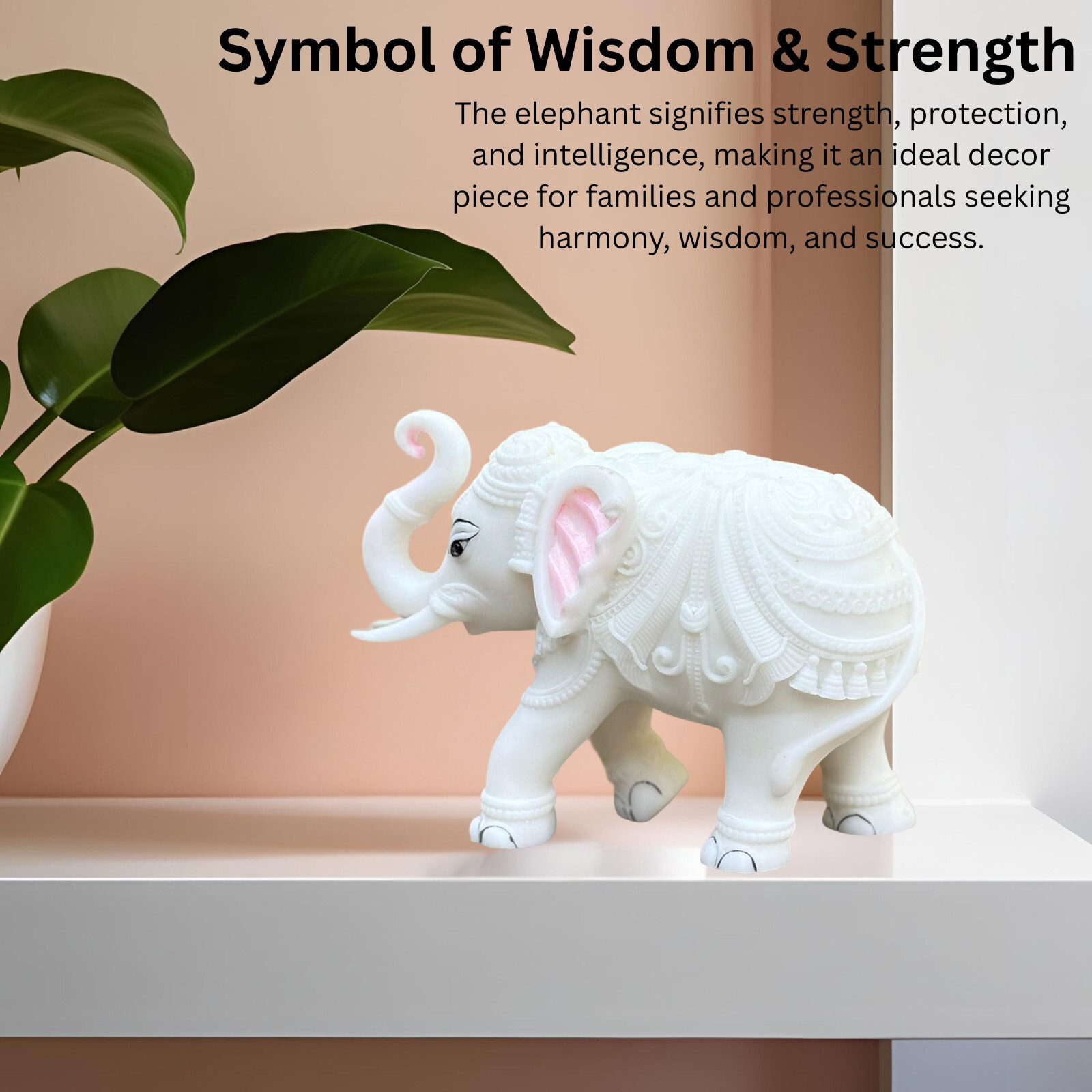 White Marble Elephant Statue Pair 5×6 Inches, Trunk Up Decorative Elephant Idols