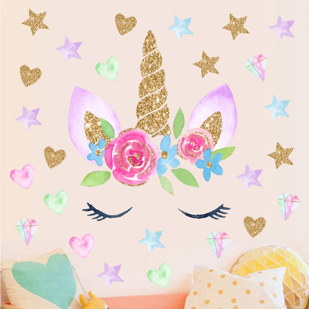 Magical Fairy Unicorn Wall Stickers Stars for Girls Kids Room Decor