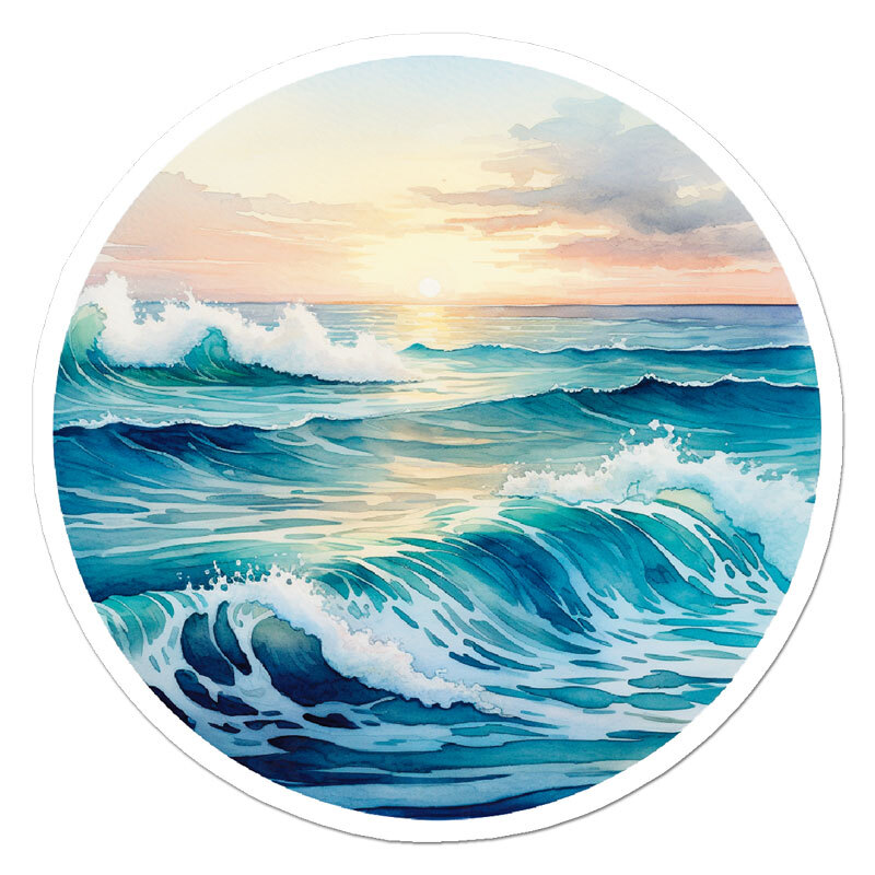 Ocean Surf Sunset, Vinyl Decal Sticker, Indoor Outdoor, 3 Sizes, #11810