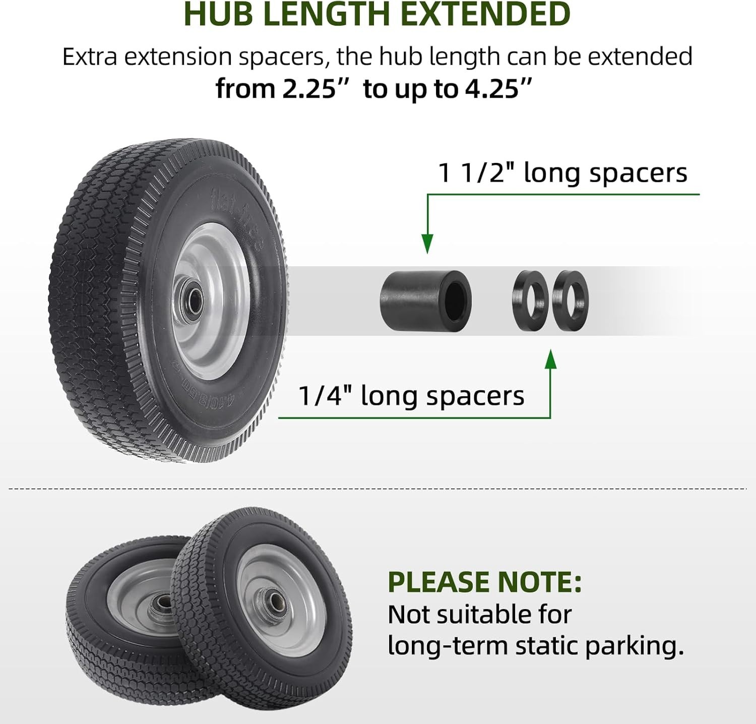 (2-Pack) 10-Inch Solid Wheel Replacement – 4.10/3.50-4 Flat Free Tire and Wheel