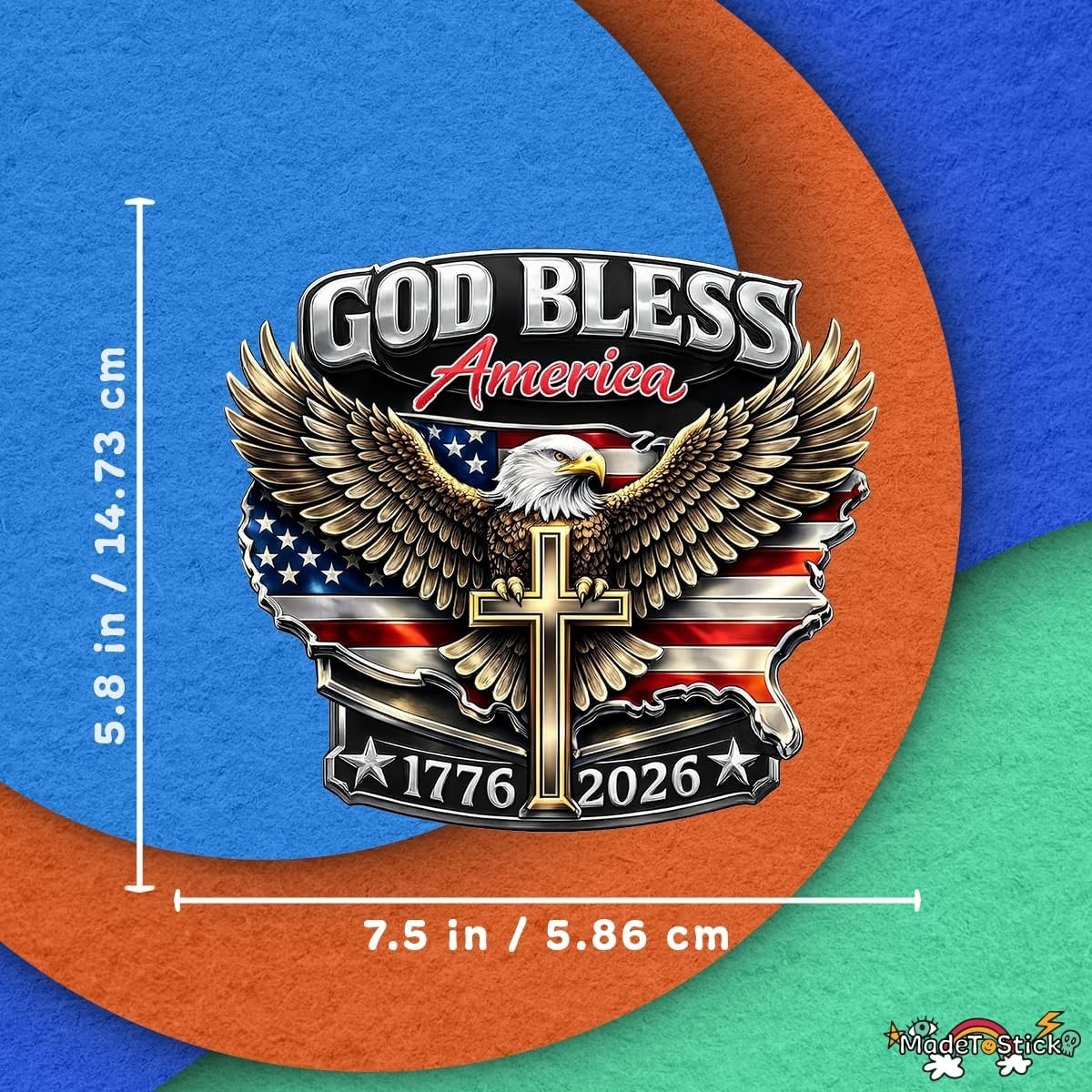 God Bless America 1776-2026 Eagle Flag USA 250th 2-Pack Vinyl Decal 5" x 5.6"