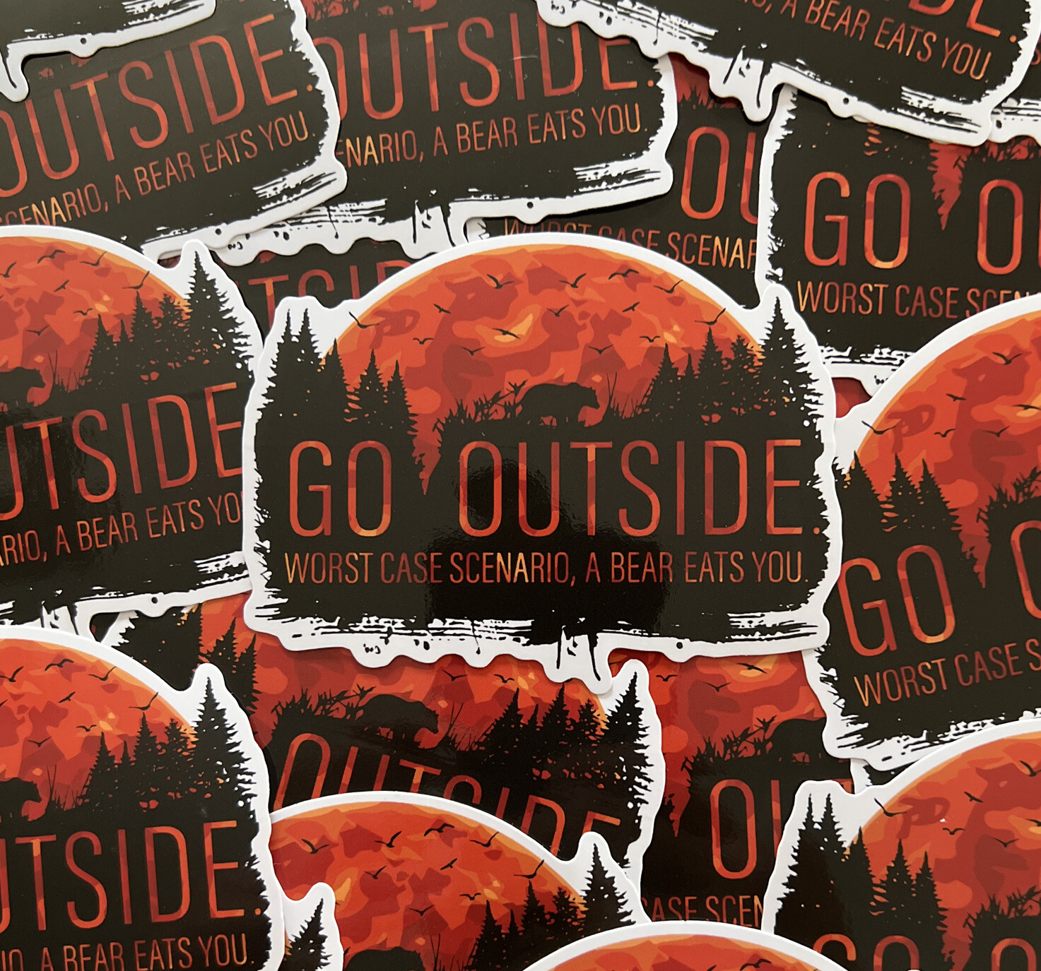 Mountain Forest Adventure Sticker Go Outside Worst Case – A Bear Eats You 4 Inch