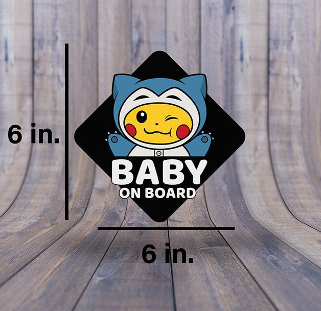 Pikachu in Snorlax Suit Decal | Cute Pokémon Baby on Board Car Sticker | Anime
