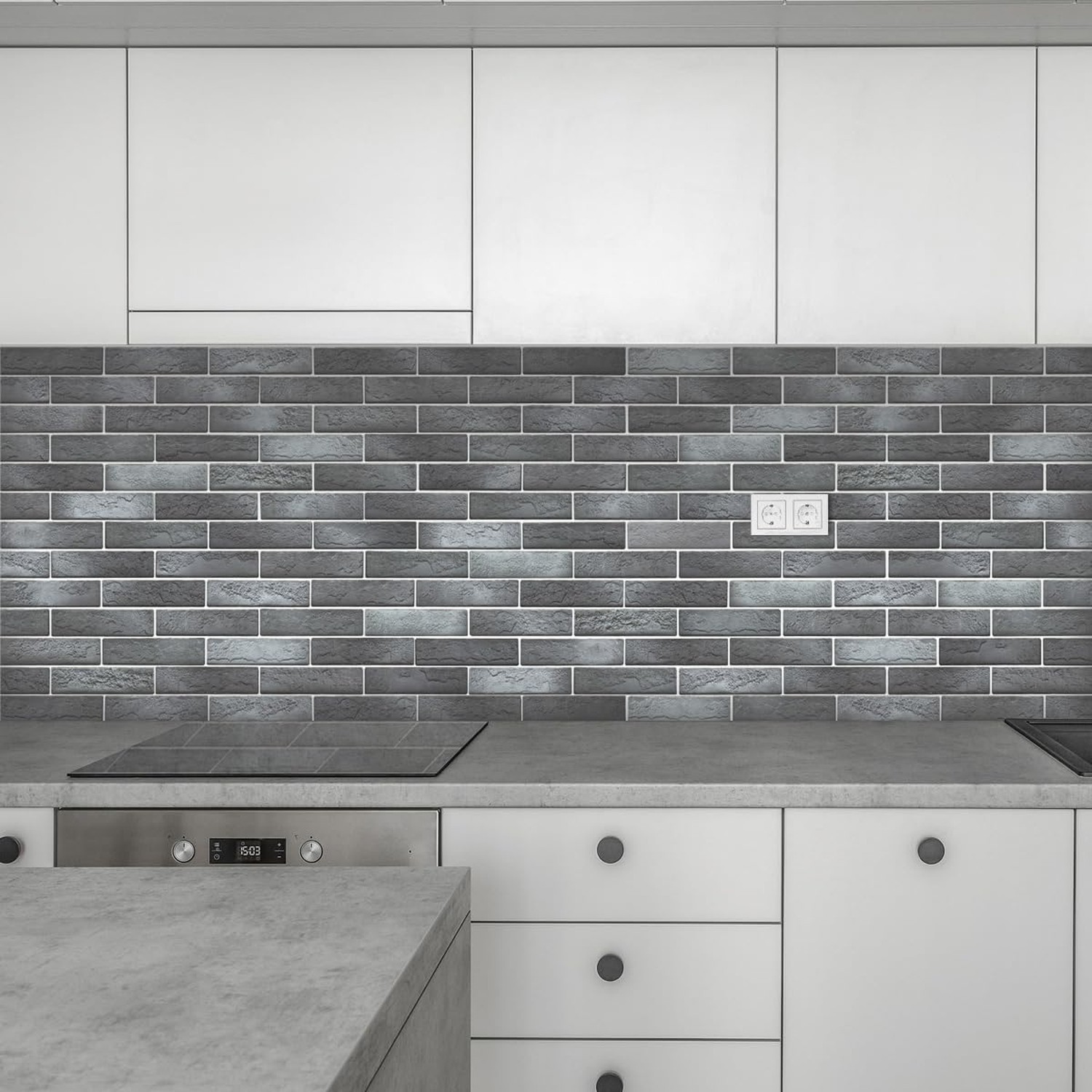 100 Whitewash Grey Faux Brick Wall Tiles, 3D Thin Brick Veneers for Bedroom, …