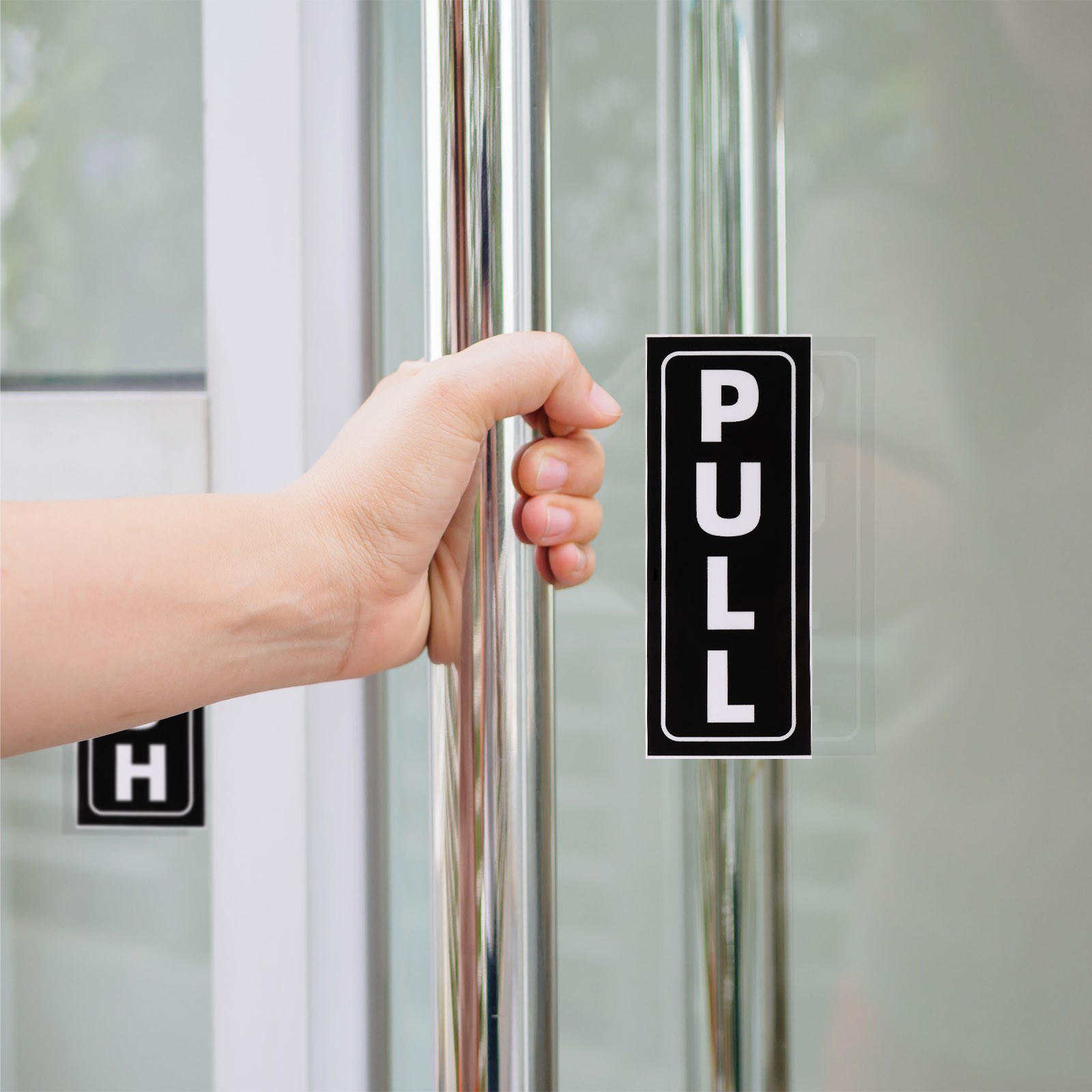1Set Push Pull Door Sign 2"x5" Adhesive Vertical Pull Push Sticker Silver