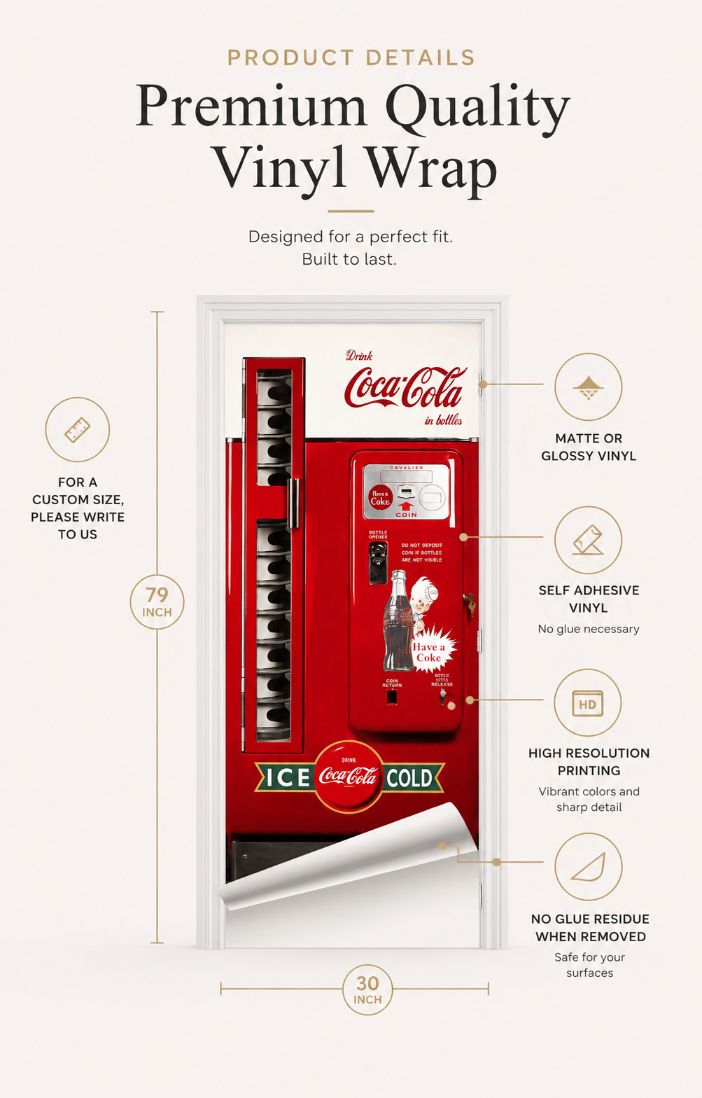 Retro Coca-Cola Vending Machine Refrigerator Wrap Decal for Side-by-Side Fridges