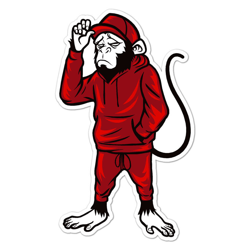 Track Suit Monkey, Vinyl Decal Sticker, Indoor Outdoor, 3 Sizes, #8962