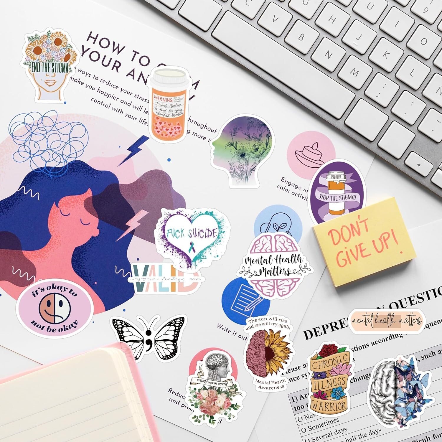 100 pcs Mental Health Stickers Decals, Mental Health Awareness Stickers