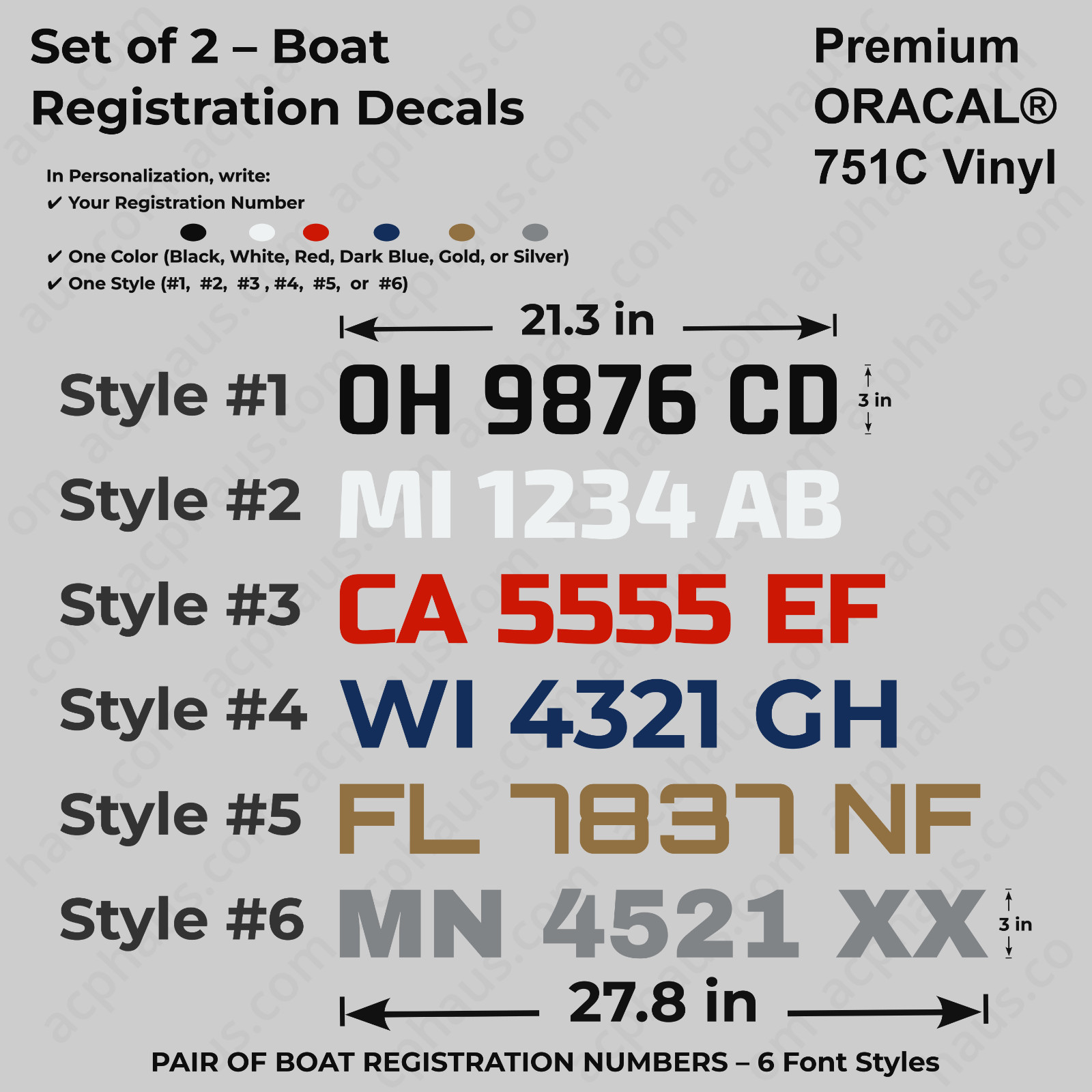 Boat Registration Numbers Decals – Custom ORACAL 751C Vinyl – Right & Left Set
