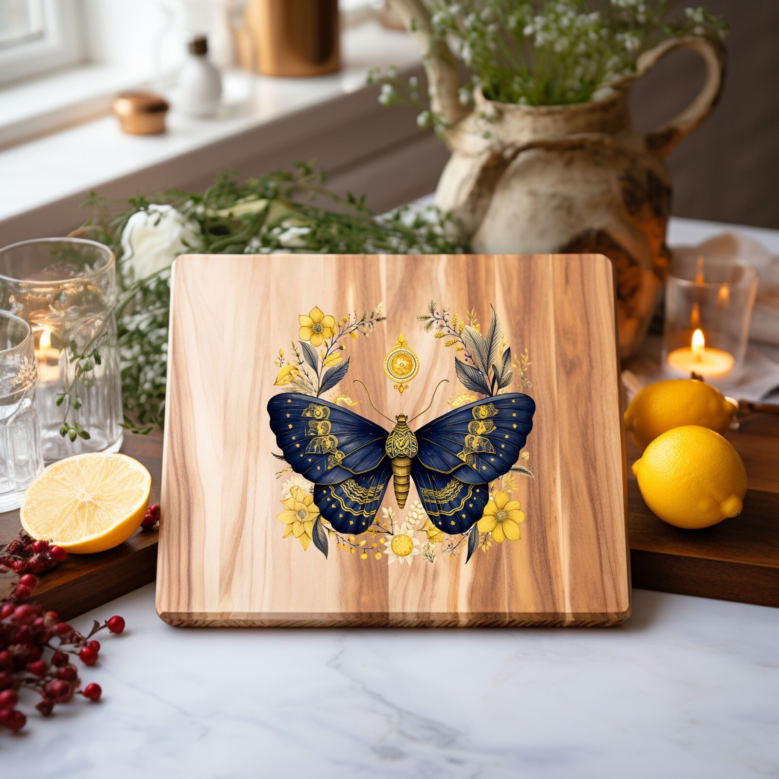 Navy Blue and Yellow Butterfly UV DTF Transparent Sticker / Decal