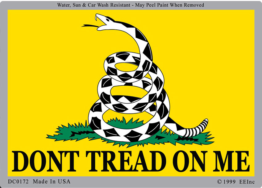 3"X4" VINYL PRESS AND STICK WEATHER RESISTANT GADSDEN "DON'T TREAD ON ME" FLAG