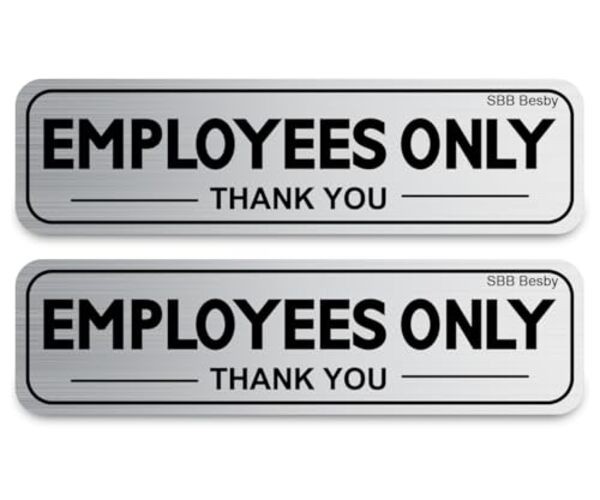 2pcs Employees Only Sign Stickers, Metal like Brushed Silver, 9"x2.5", Back