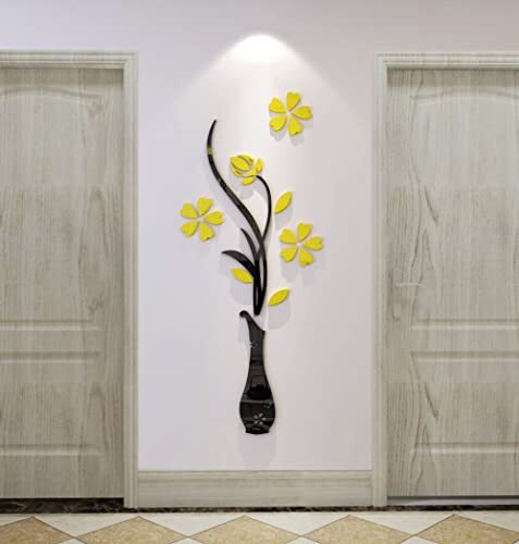 3D Vase Wall Murals for Living Room Bedroom Sofa 59 X 23 inches Yellow