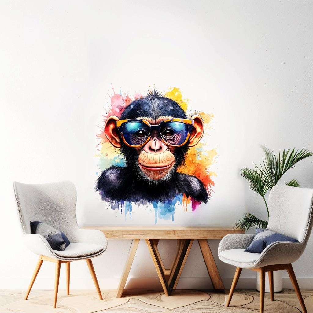 Colorful Baby Chimpanzee Wall Sticker | Cute Animal Decal