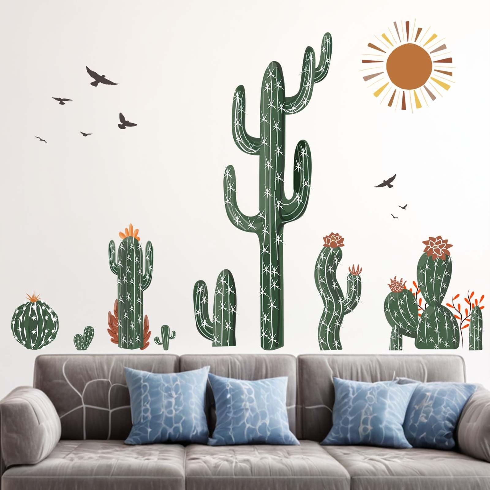 Boho Cactus Wall Stickers – Green Plants Tropical Desert Cacti Wall Decals – …