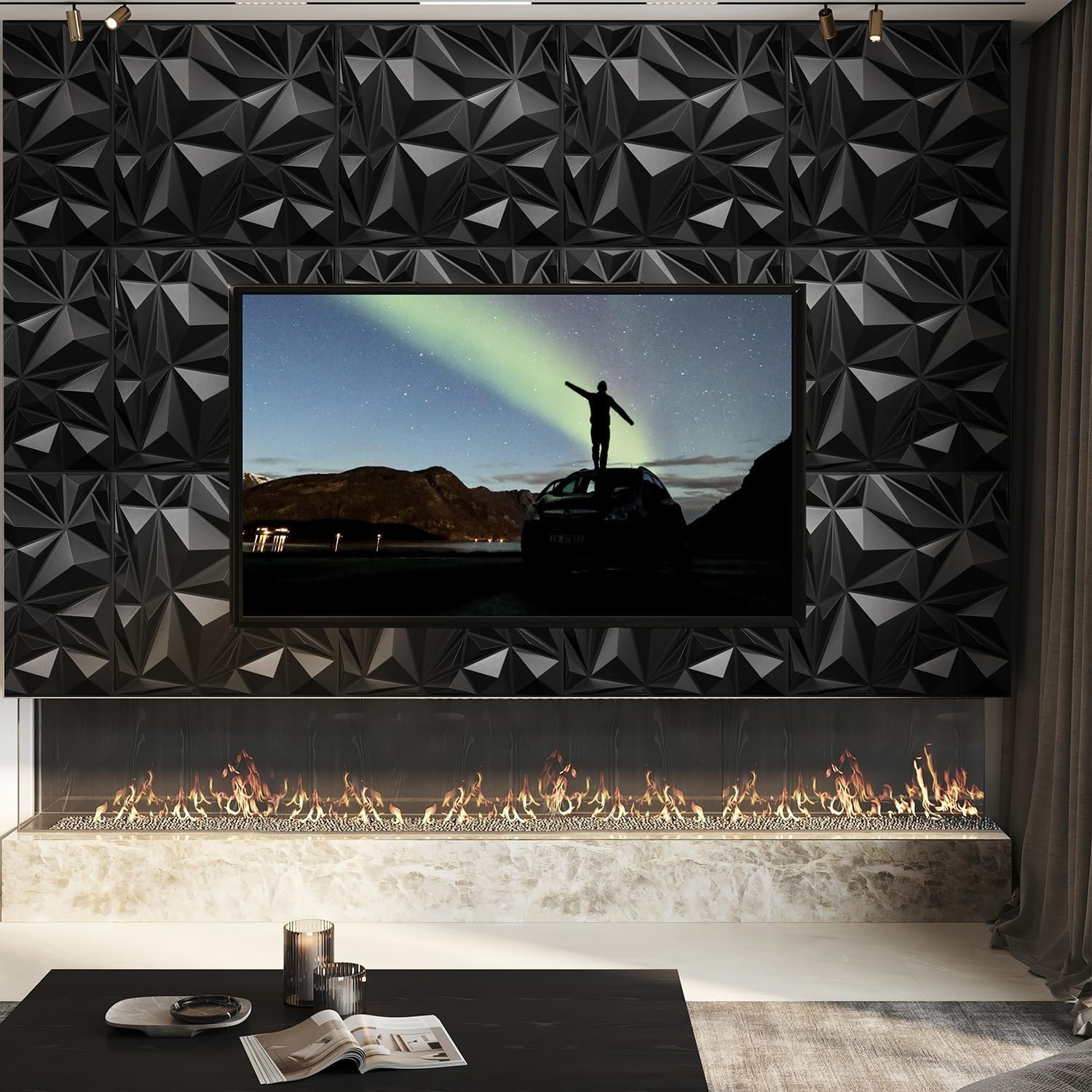 NEW 12 Pack 3D Wall Panels Black Diamond Accent Wall Decor 19.7in