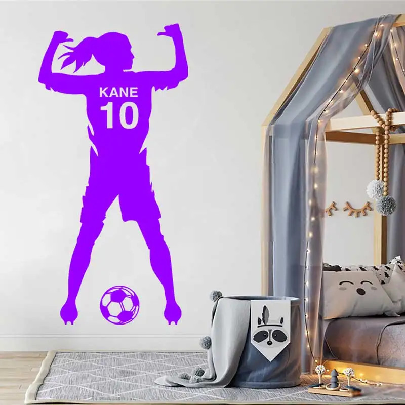 Girls Football Player Personalizable Name Wall Sticker Athletic Sports Girl Room