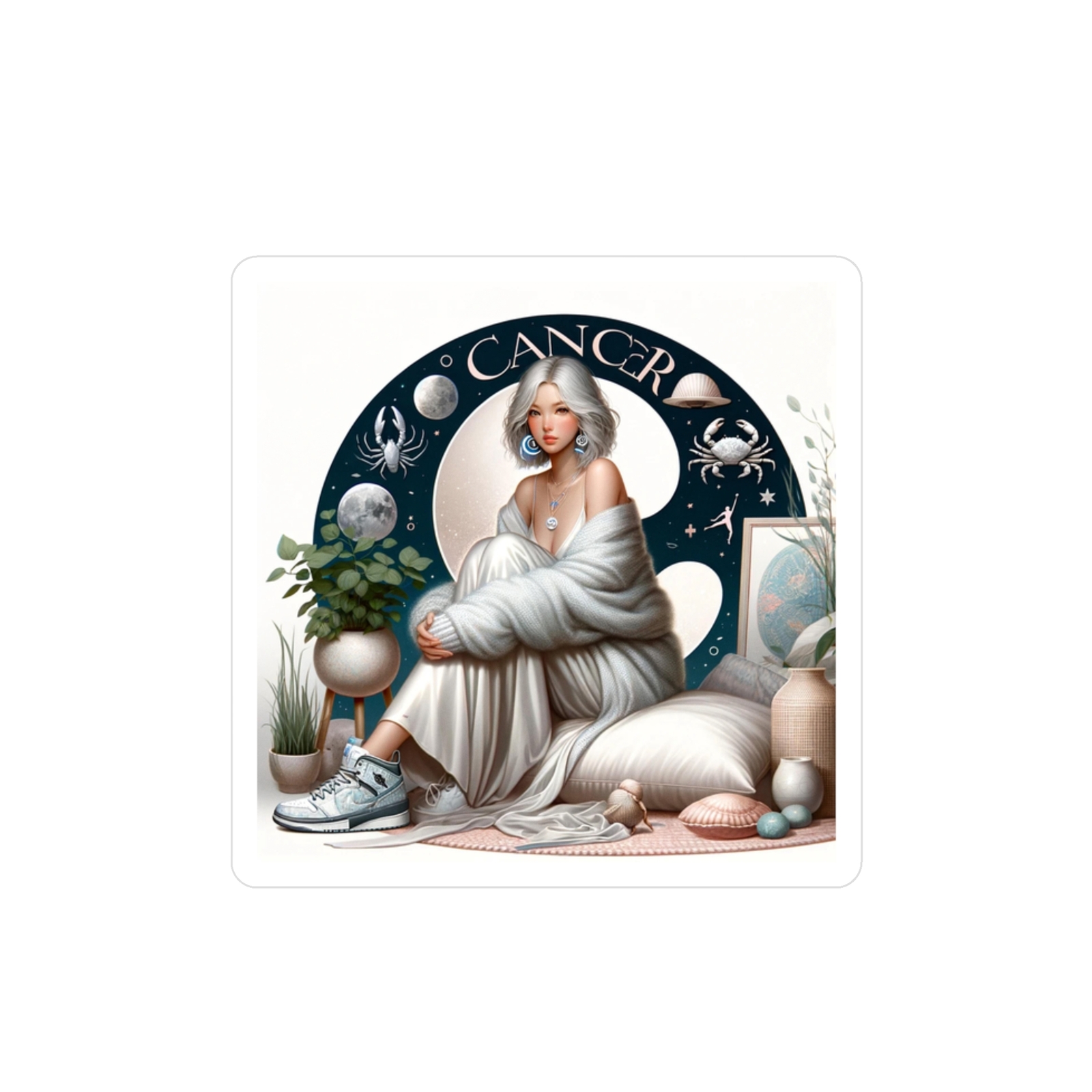 Stylish Cancer Woman Sticker – Modern Streetwear Design, Astrology Meets Fashion
