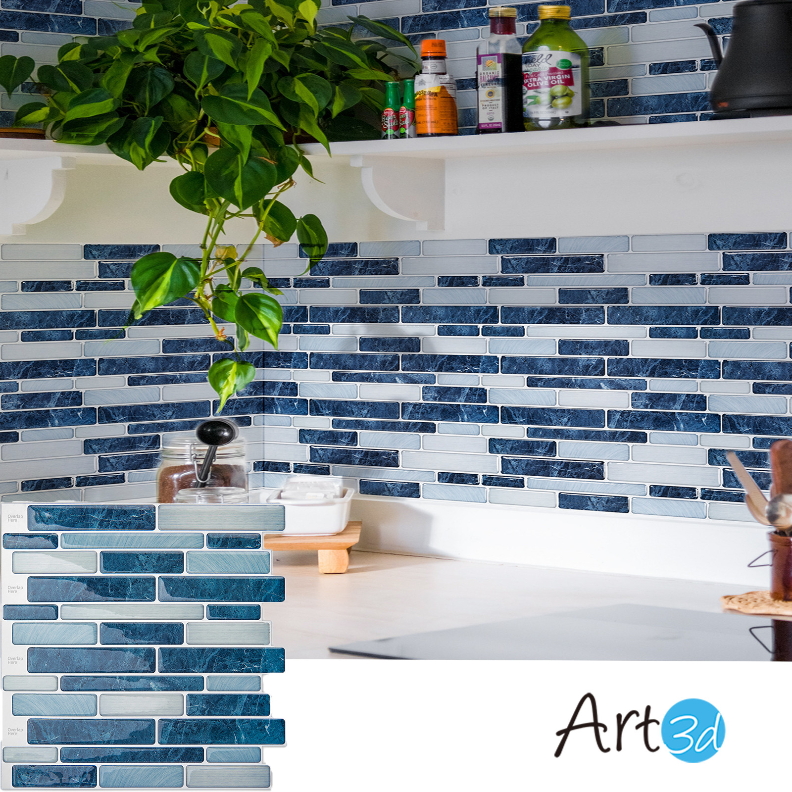 Art3d 10 Sheets Self-Adhesive Kitchen Backsplash, Decorative Tiles