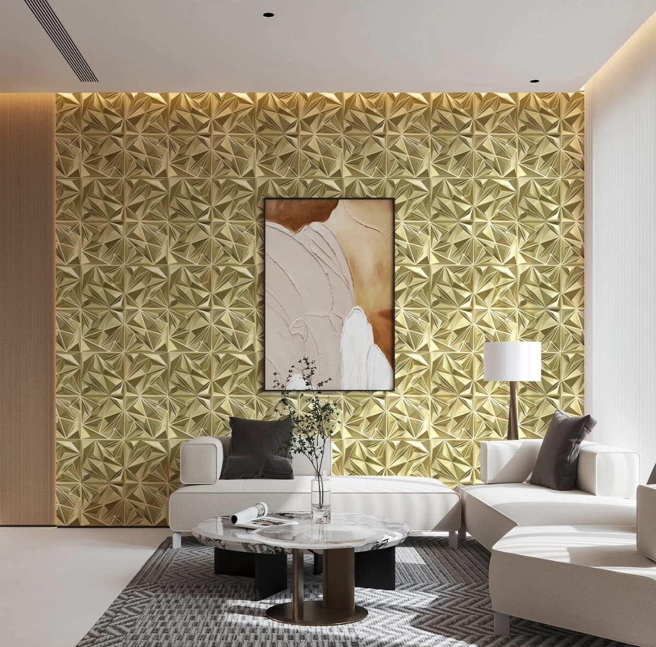 Champaign Gold 3D Diamond Wall Panels – 33 Pack, 12"x12" Decor