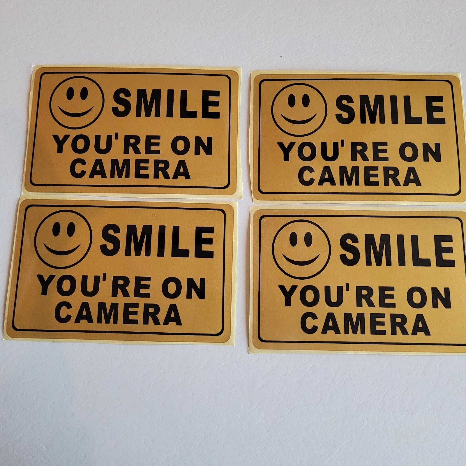 4 pack Smile You're On Camera Stickers 5×8 Security Warning Alarm Window Decal