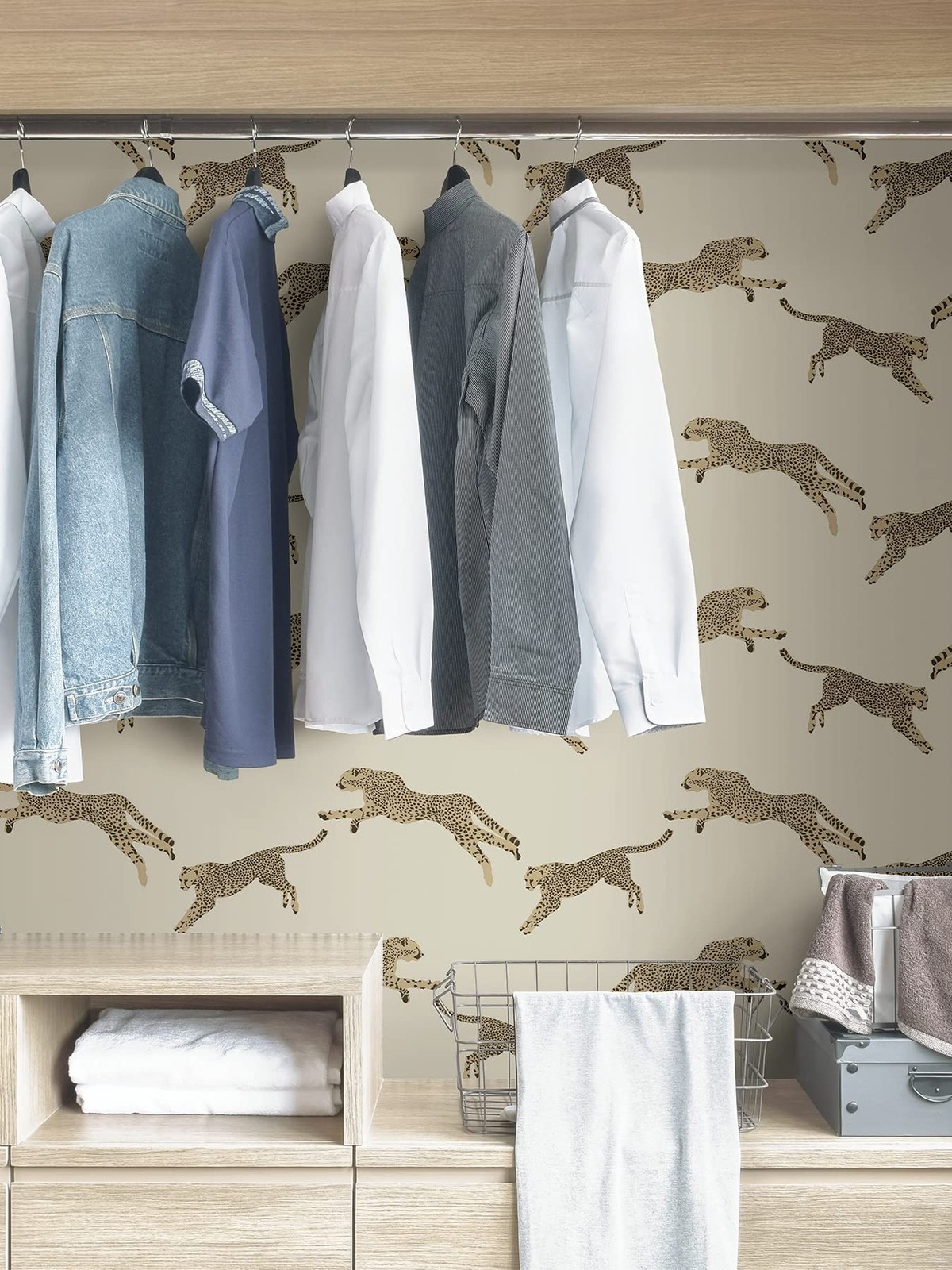 Scalamandre Dune Leaping Cheetah Peel & Stick Wallpaper Neutral