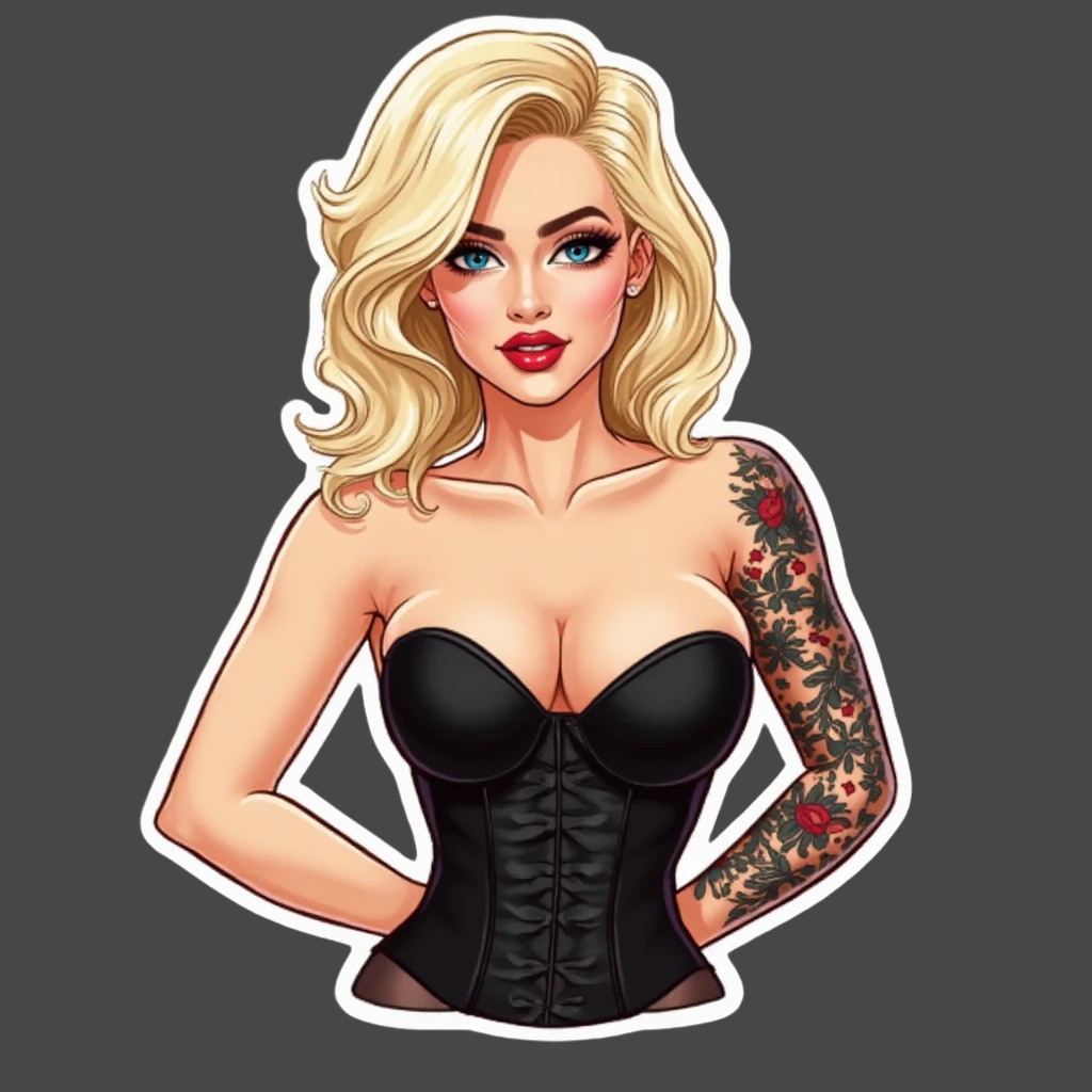 Blonde pinup girl sticker vinyl decal seductive curvy corset retro beauty vibe