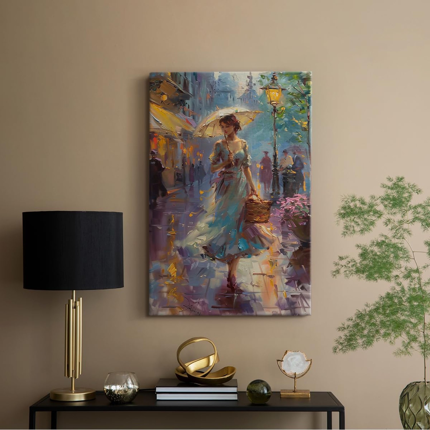 Renditions Gallery Wall Art Paintings for Home Woman walking with Parasol in …