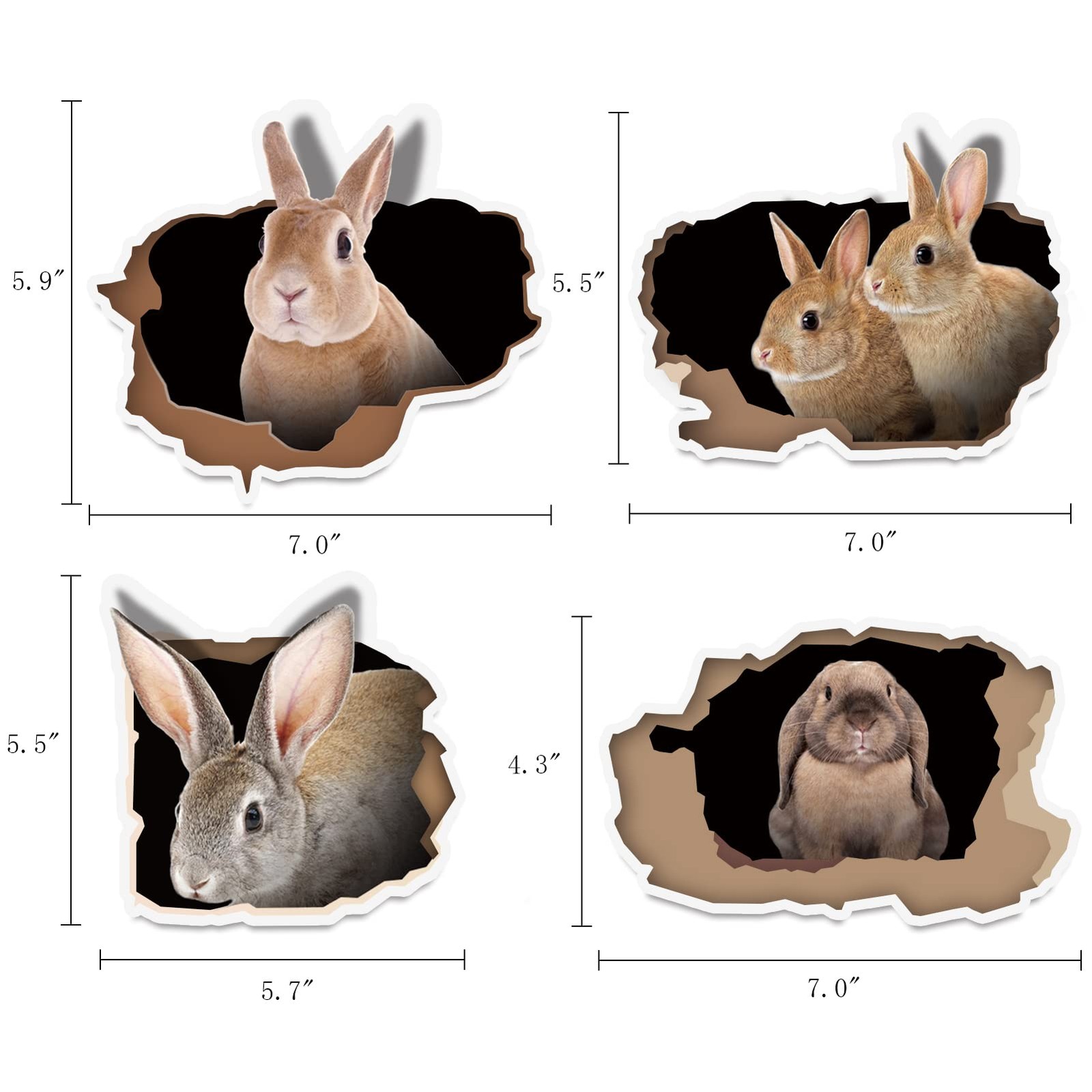 4 Pieces 3D Wall Stickers,Realistic Rabbit Stikers,Hole Wall Rabbit in A Hole…