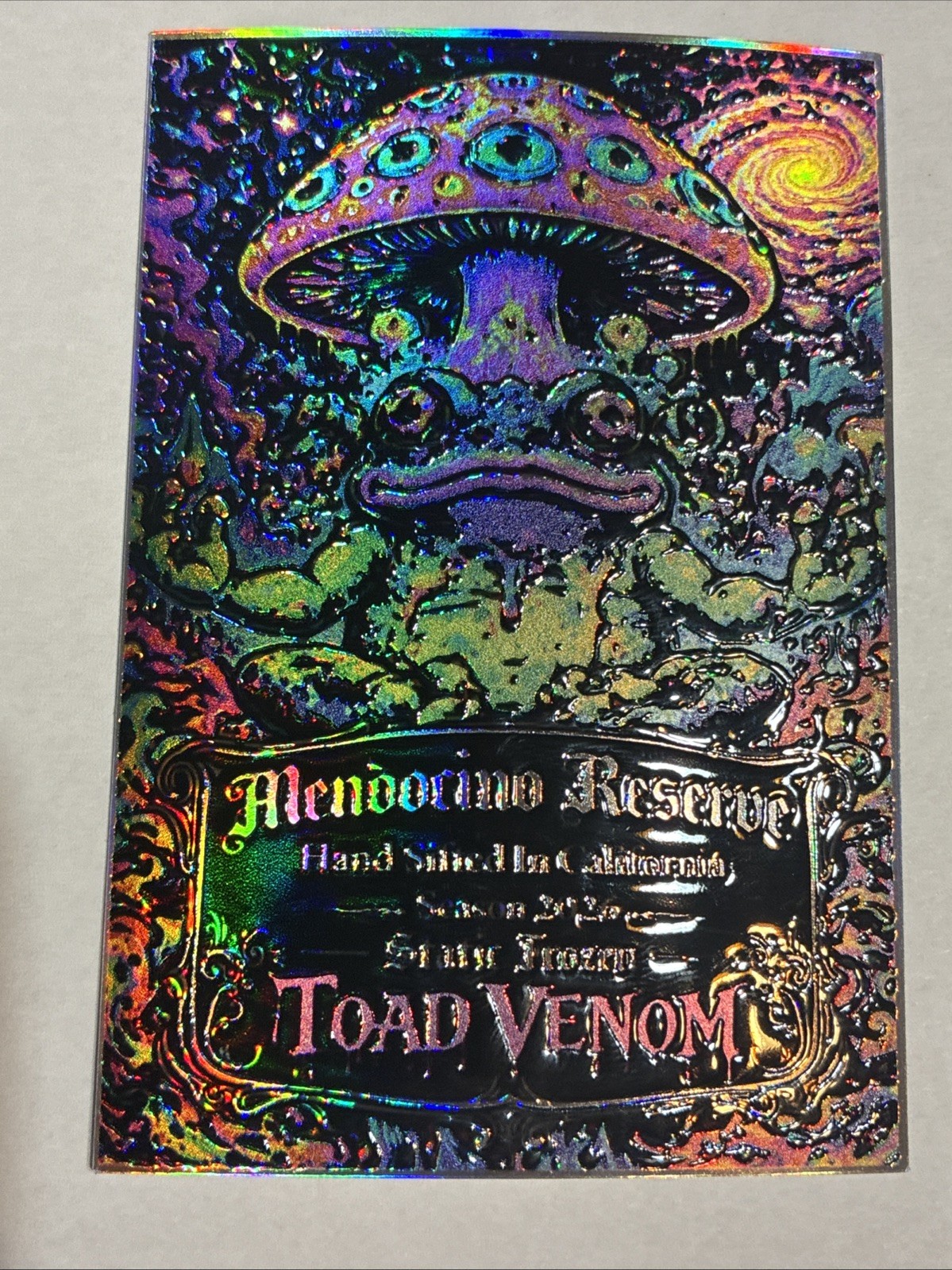 Custom Holographic Toad Venom Strain Sticker – Rainbow Foil