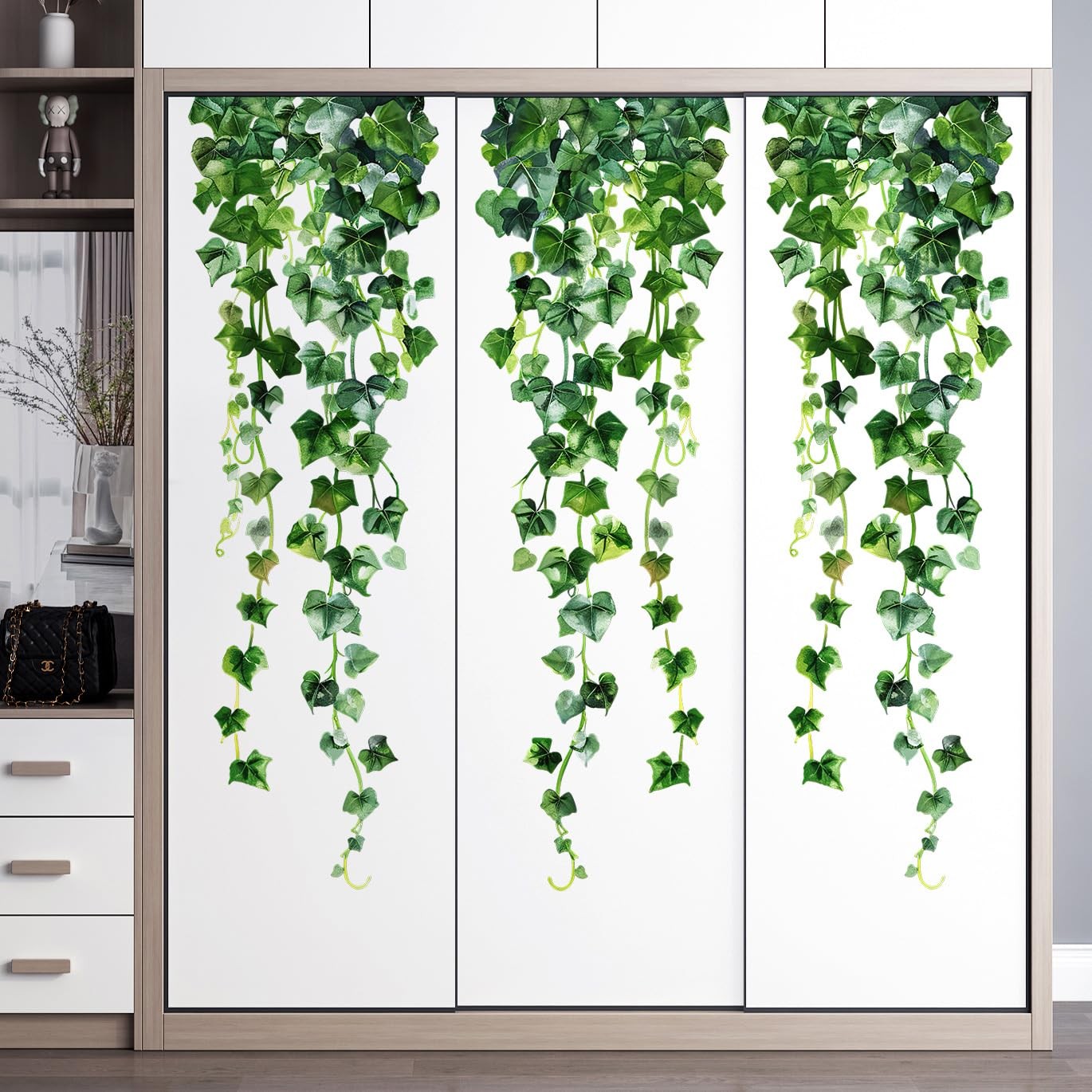 Green Plants Leaves Wall Decals Hanging Vine Wall Stickers Fresh Green Leaf Wall