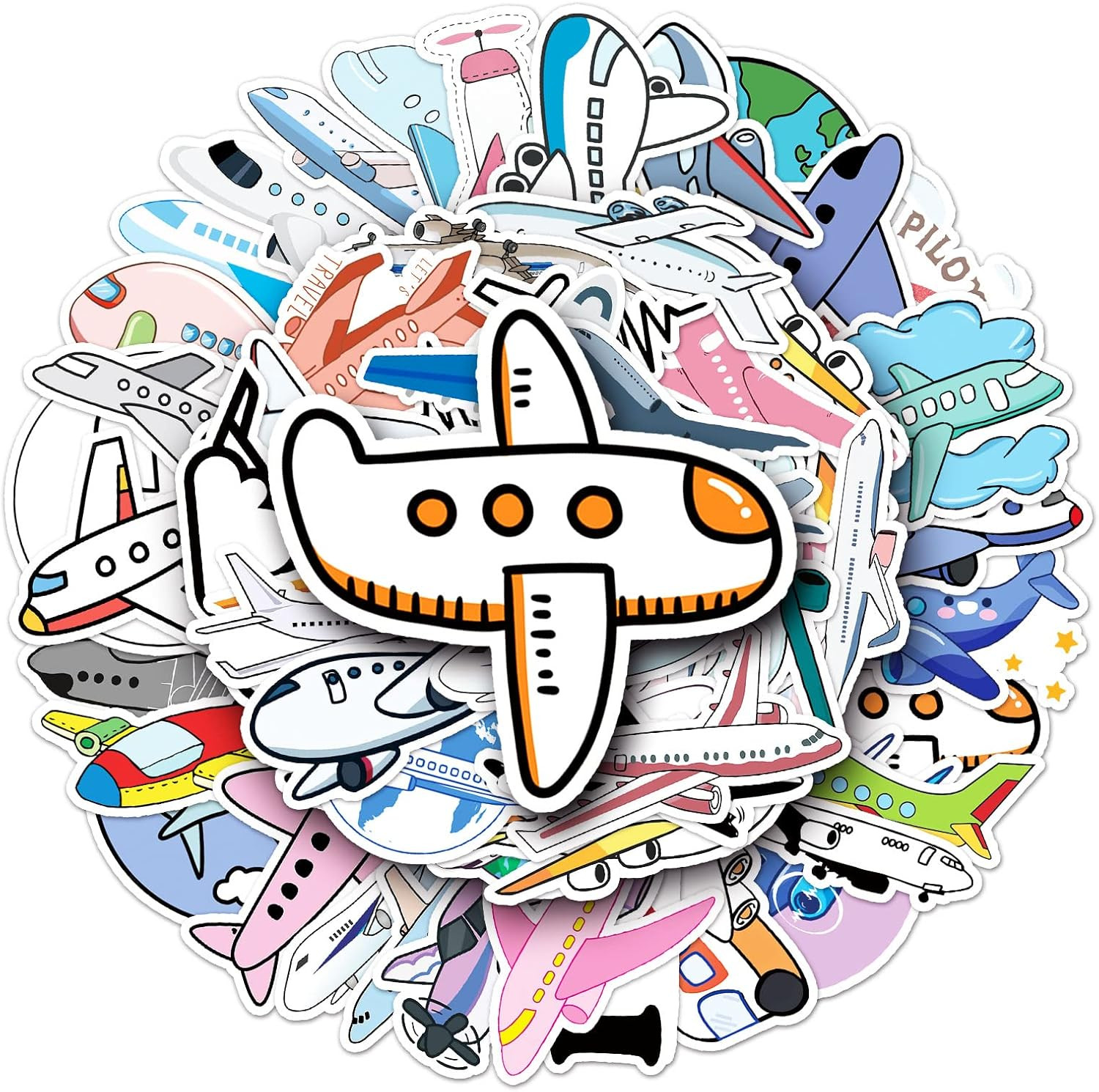 50Pcs Plane Stickers Airplane Aircraft Waterproof Vinyl Decals for Water Bottles