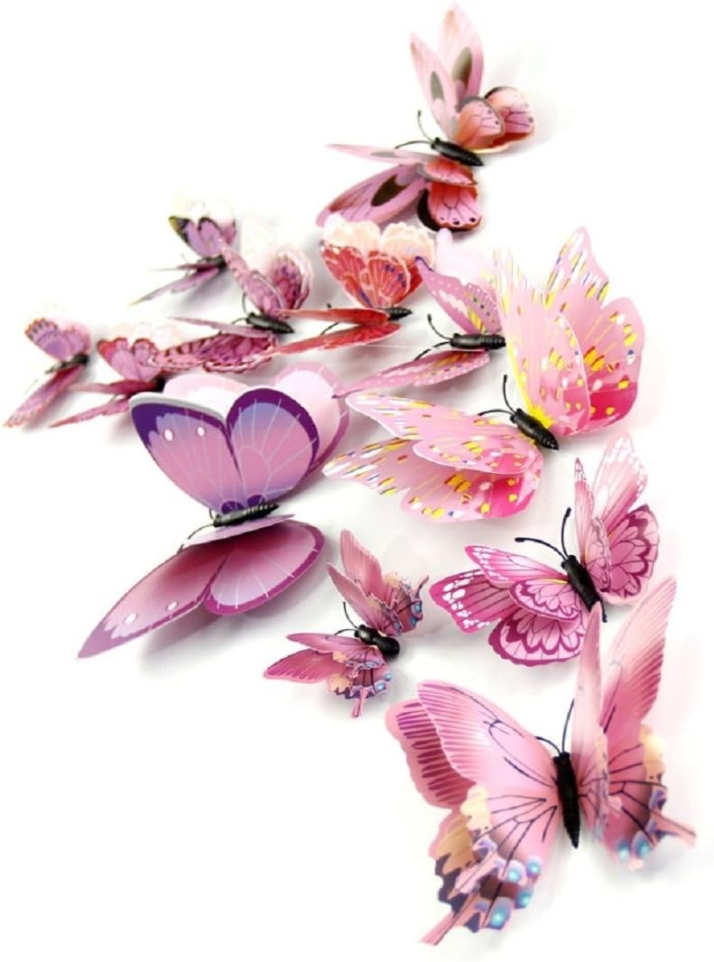 Whimsical 12PCS 3D Pink Butterfly Wall Decals – Transform Any Room Effortlessly