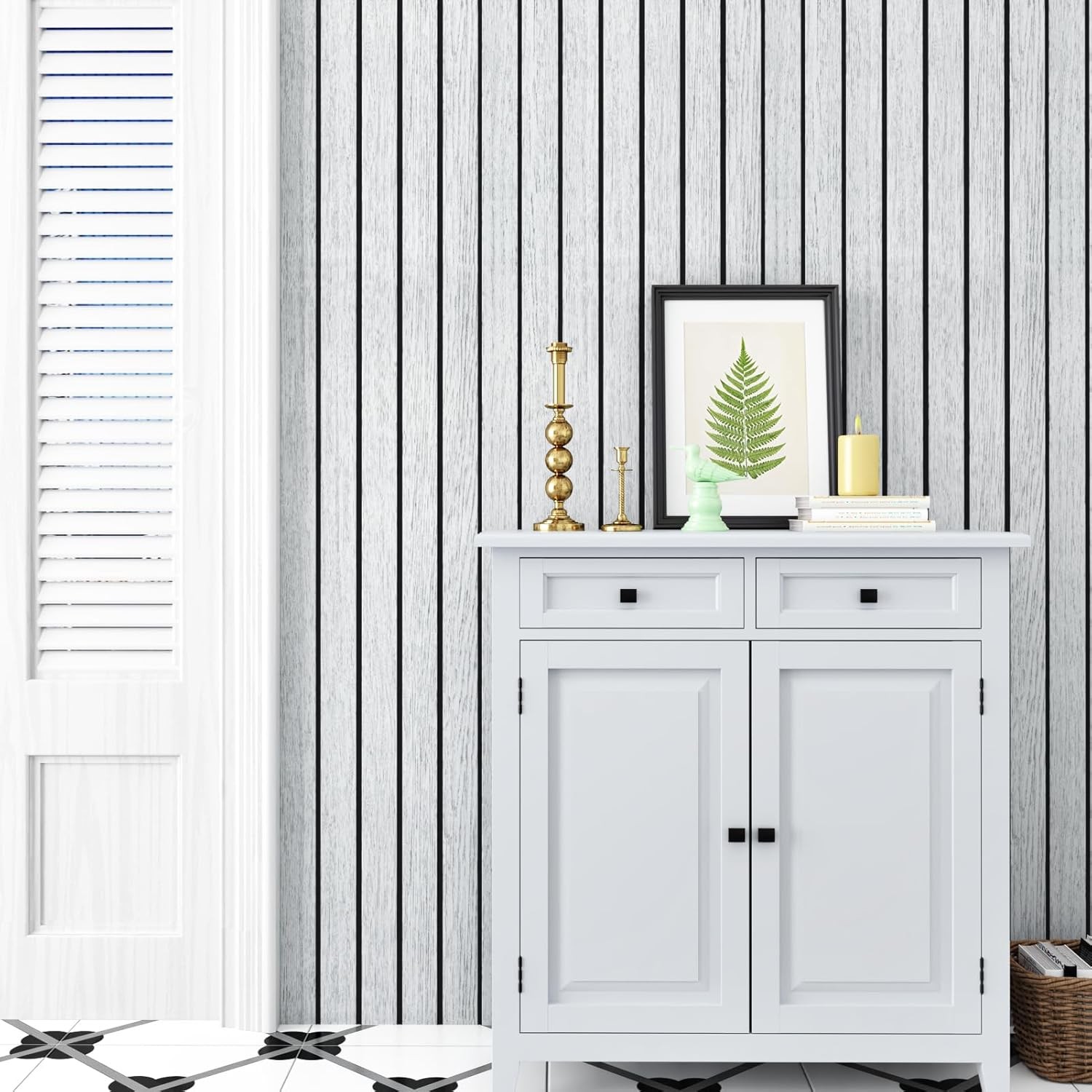 White/Grey 3D Wood Slat Panels for Walls Peel and Stick PVC Slat Wall Paneling S