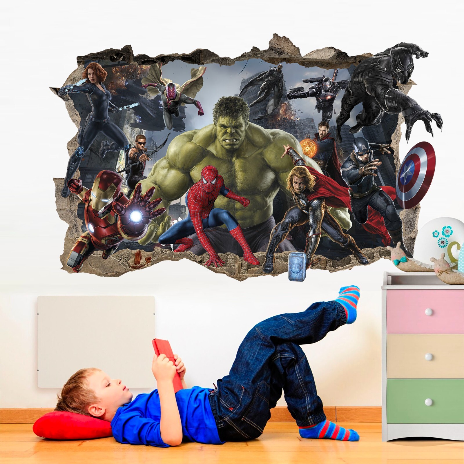 Superheros Hulk Spiderman Avengers Smashed Wall Decal Sticker 3D Wall Decor
