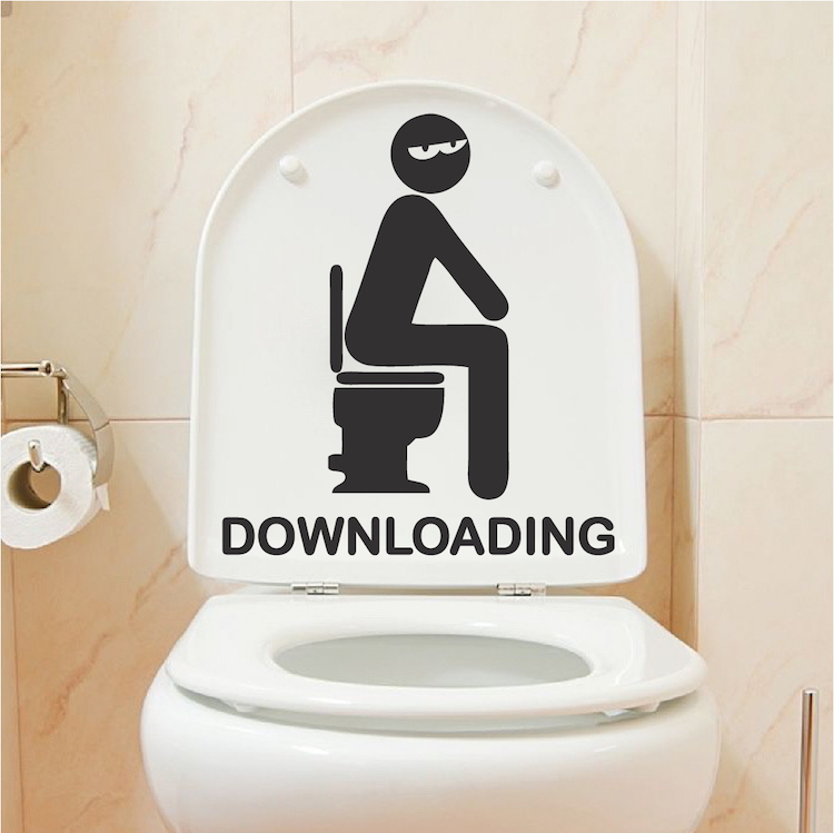 Downloading Bathroom Decal Sticker, Funny Bathroom Cartoon Toilet Vinyl, a64