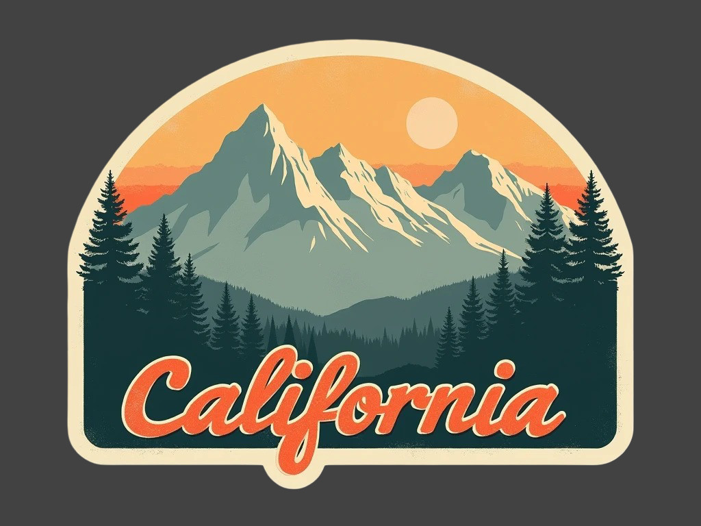 California Sticker Vinyl Decal Retro Mountains Sunset Vintage Travel