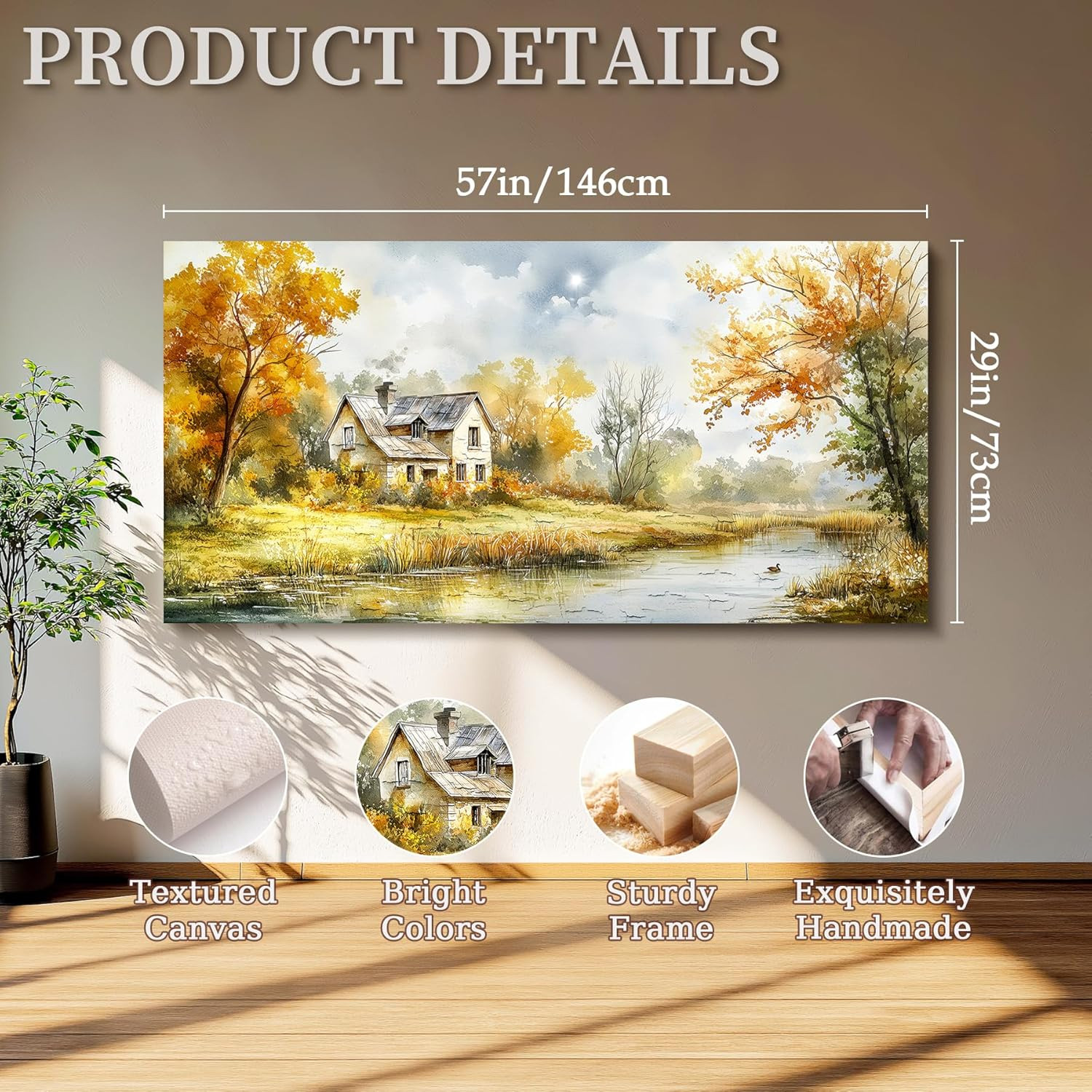 Rustic Autumn Landscape Wall Art for Living Room & Bedroom, 29"X57