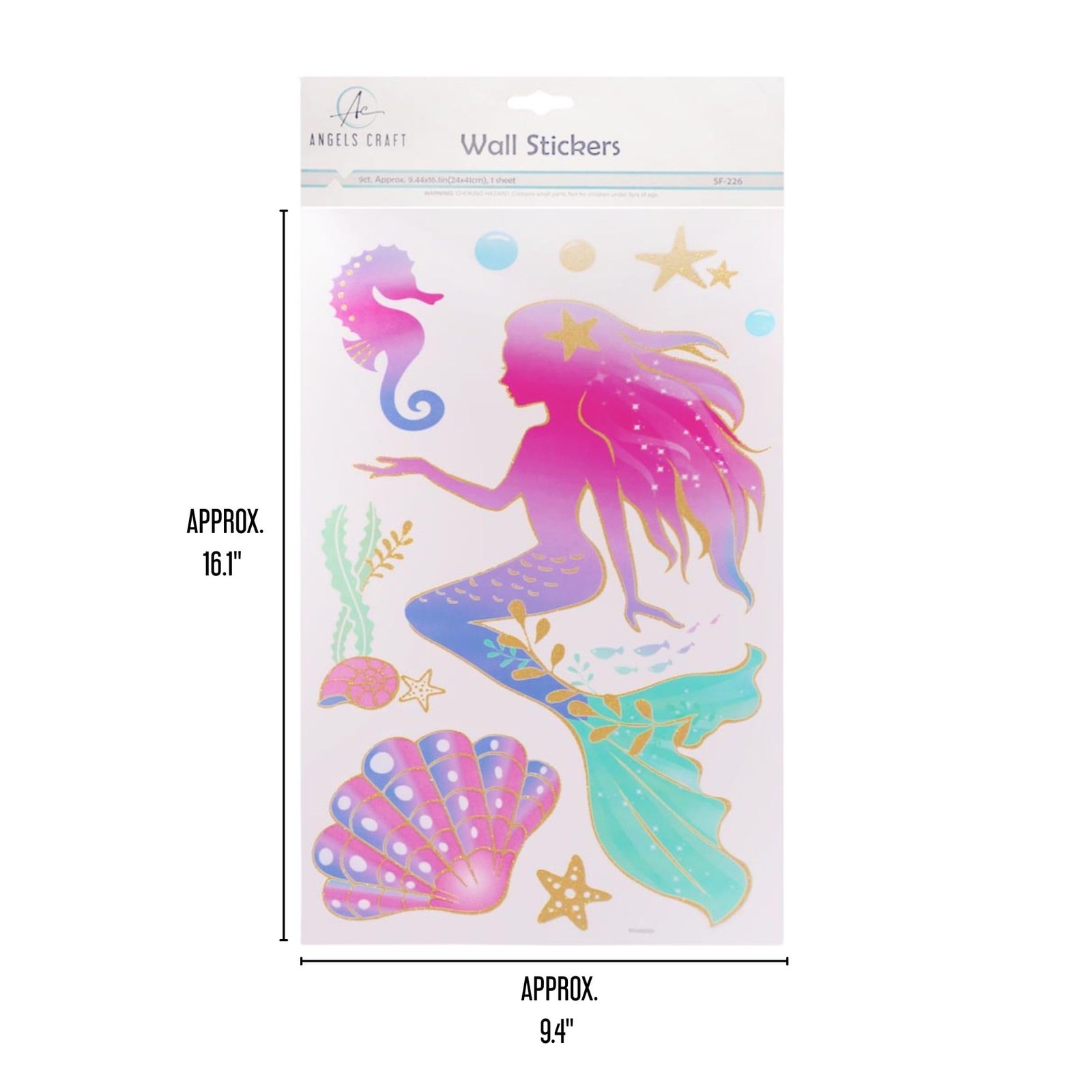 Wall Stickers – Mermaid Decor with Glitter Accents – 9 Count Stickers – Perfe…