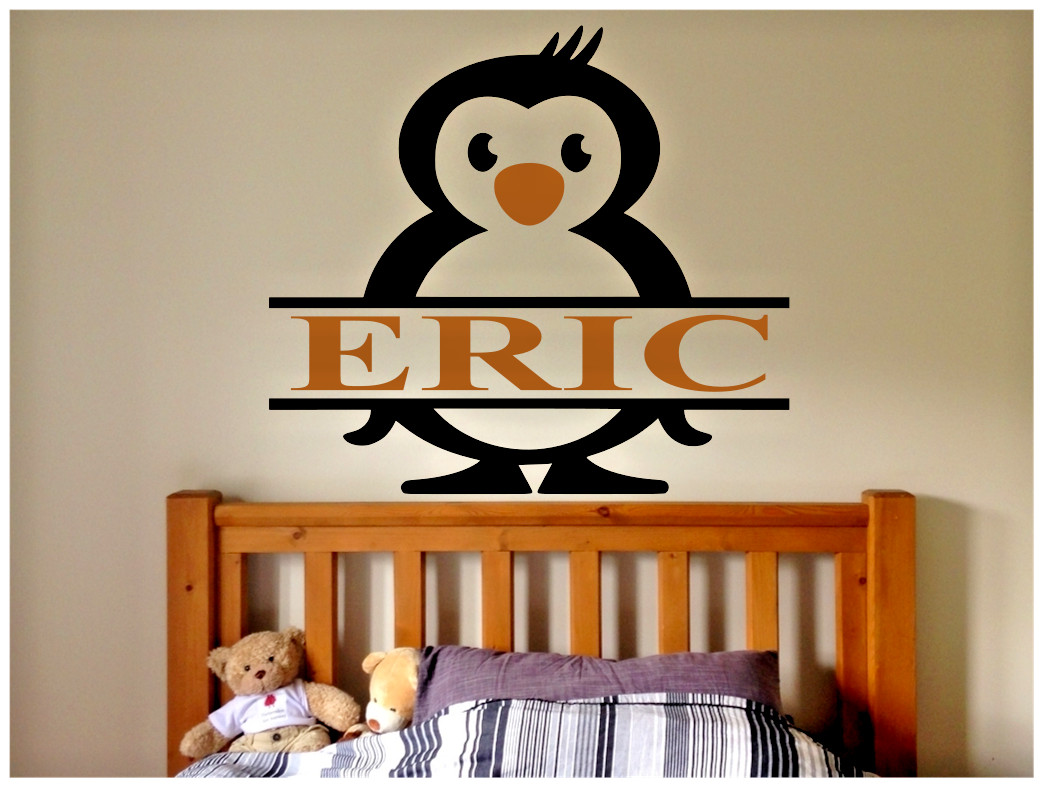 PENGUIN PERSONALIZED NAME LARGE WALL VINYL DECAL ART 22" TALL BOY COLOR CHOICES