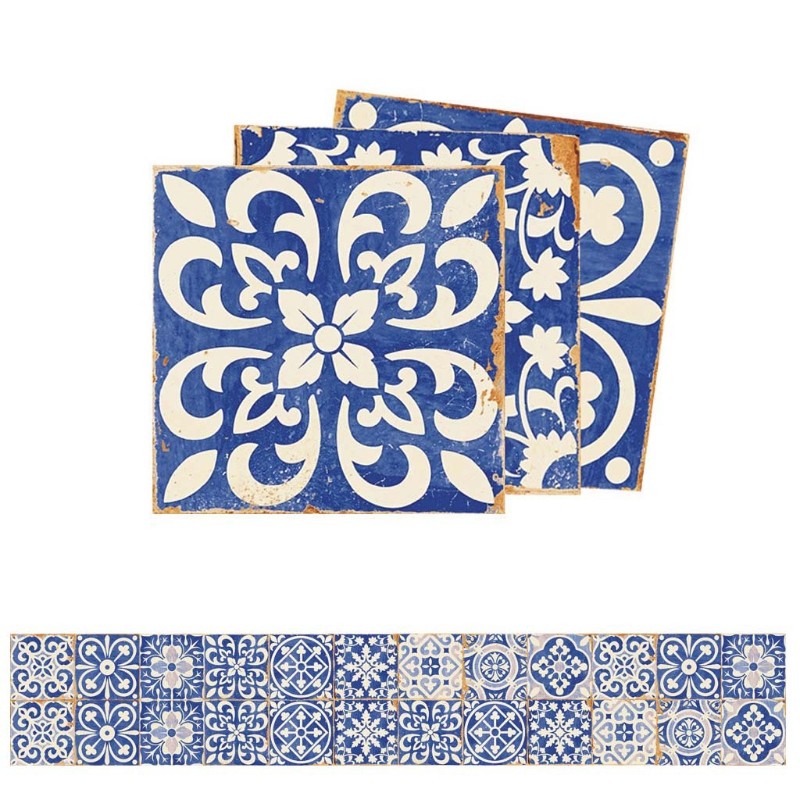 Blue and White Porcelain Tile Sticker 24pcs Self Adhesive Home Kitchen Floor