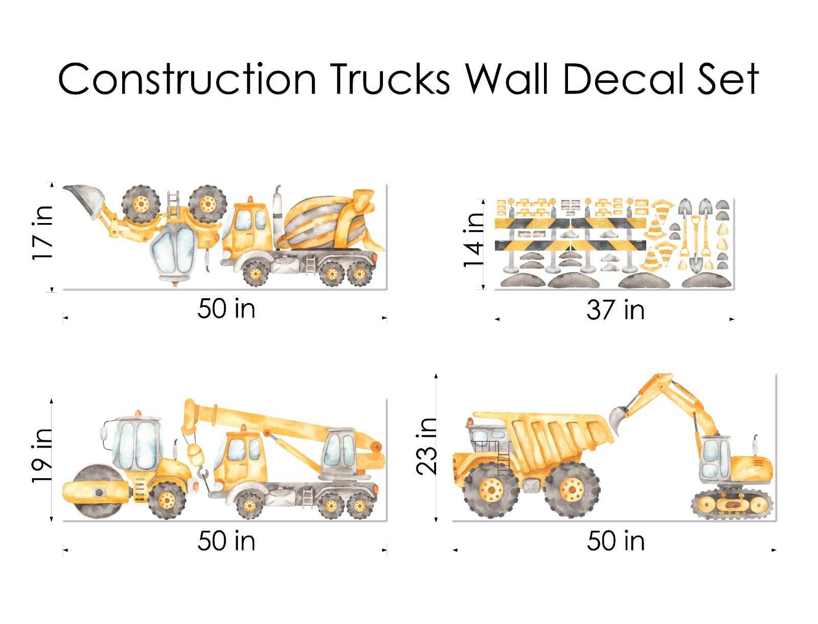 Construction Truck Wall Decal Set Transportation Kids Boys Room Nursery Decor