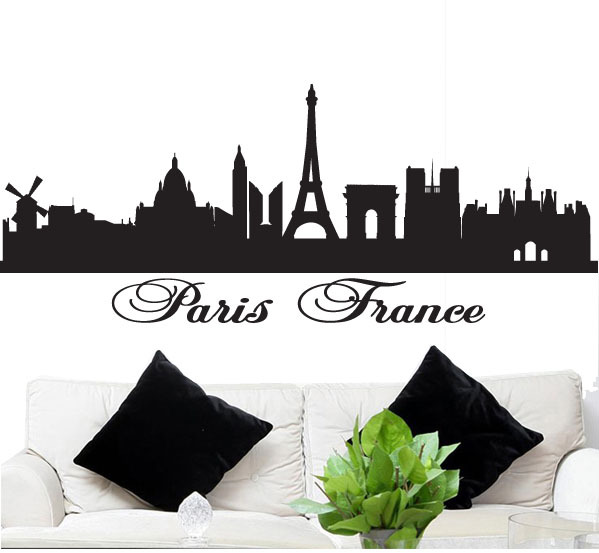 FGD Paris France City Skyline Vinyl Wall Decal 20" x 50"